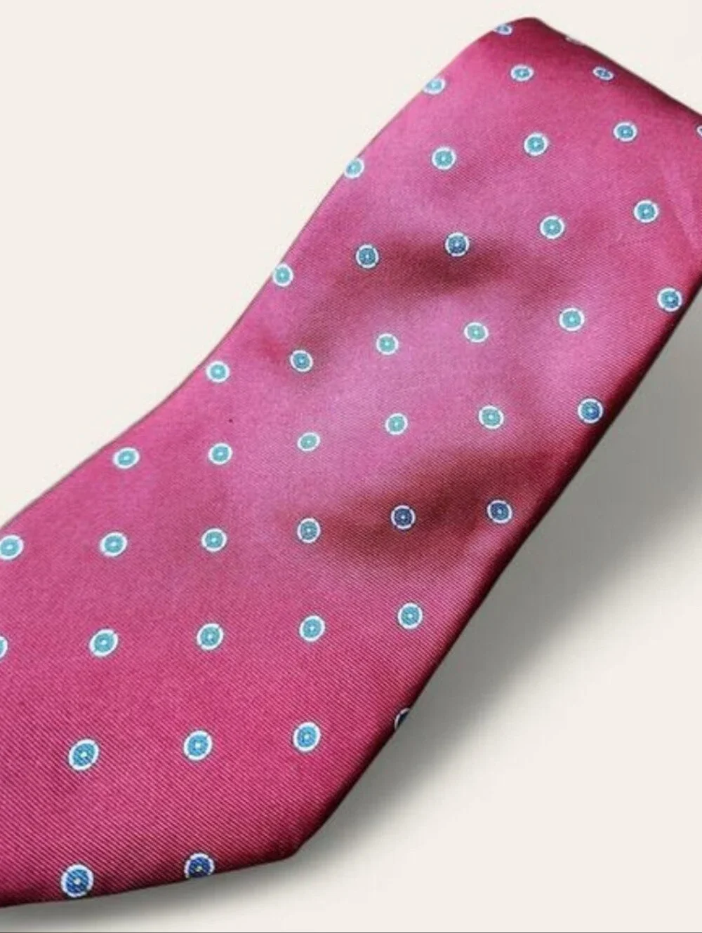 CHRISTIAN DIOR | Pink Blue‎ Polka Dot Italian Silk Necktie Made USA Designer Tie